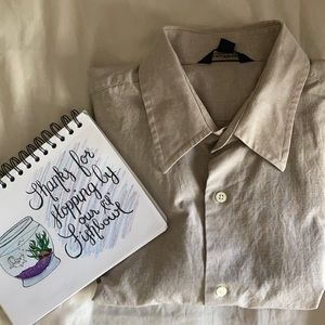 BR LINEN/COTTON blend. Size L (16-16-1/2) A1 Euc